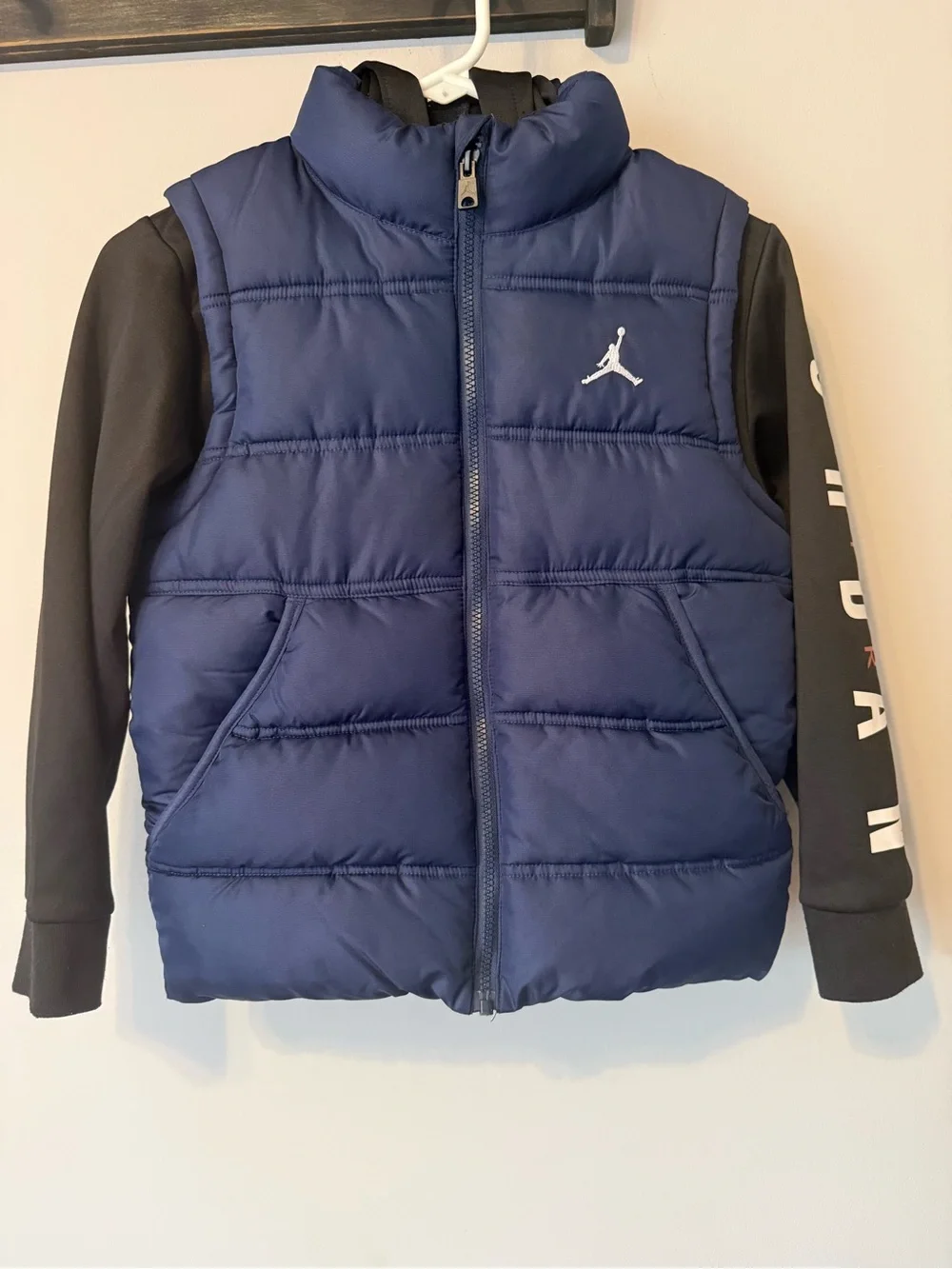 Jordan Boys' Navy & Black Puffer Vest with Sleeved Hoodie